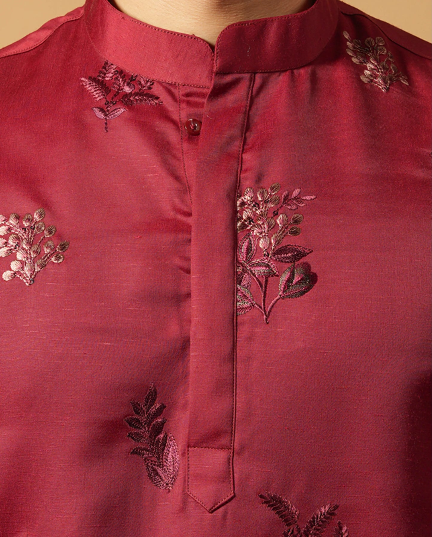 Classic Floral Silk Embroidered Kurta & Pajama Set