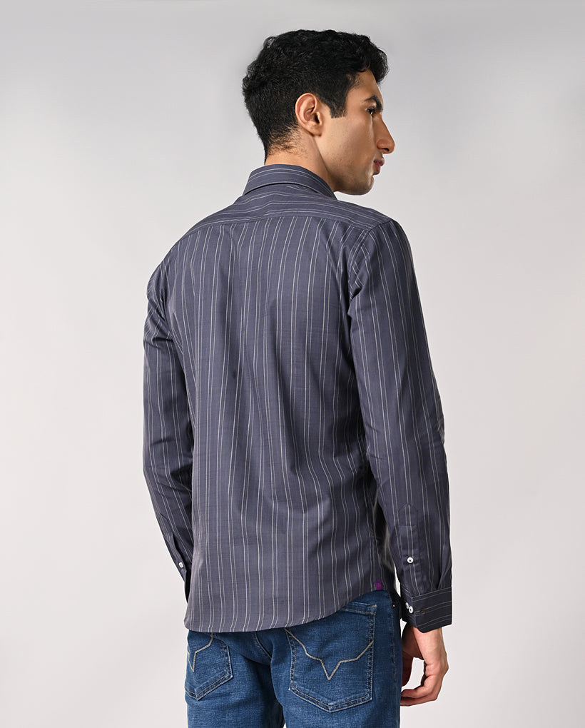 Mens Dark Gray Striped Cotton Formal Shirt – Office Wear