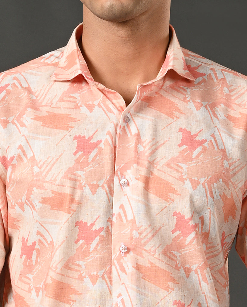 men linen printed casual shirt trendy style