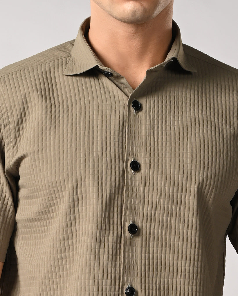Mens Olive Grey Cotton Blend Casual Shirt – Mens casual cotton blend shirt, olive grey, buy online