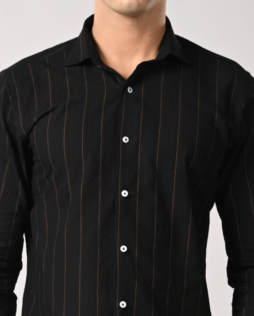 Men’s Black Striped Cotton Formal Shirt – Office & Work