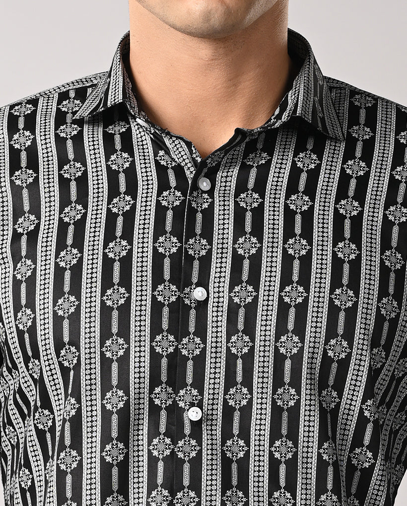 Mens Black Printed Cotton Blend Shirt – Casual & Stylish