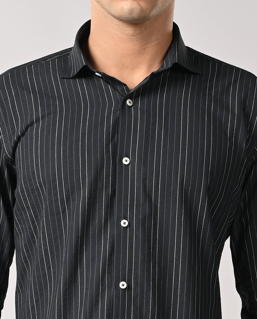 Mens Navy Blue Striped Cotton Formal Shirt – Business Wear