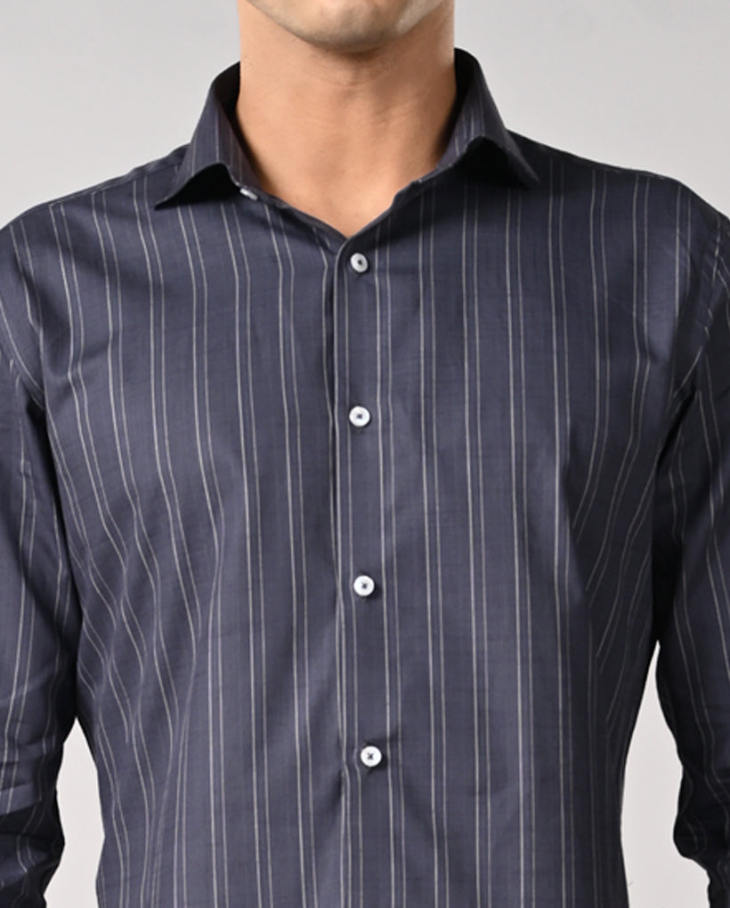 Mens Dark Gray Striped Cotton Formal Shirt – Office Wear