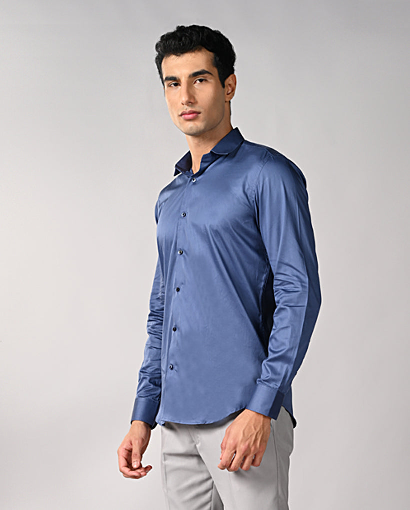Mens Blue Apple Cut Formal Shirt – Stylish Office Wear