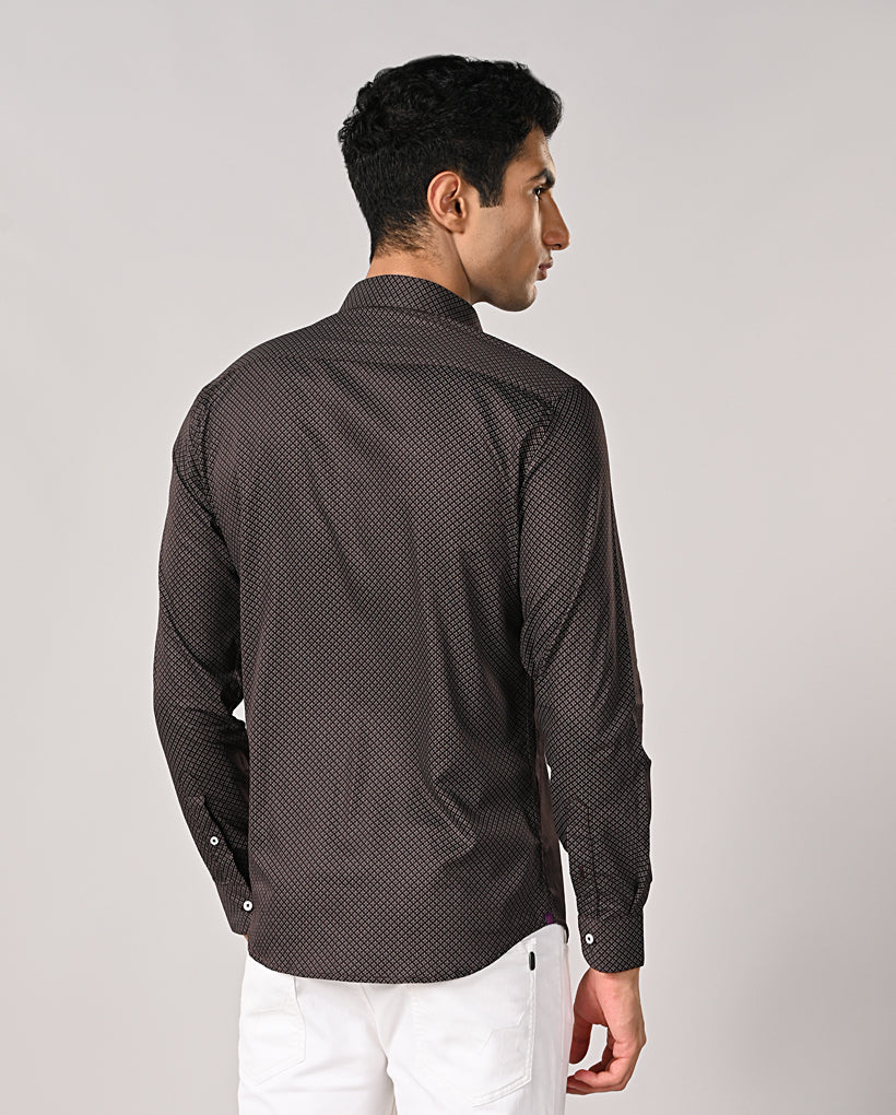 Mens Brown Printed Cotton Blend Formal Shirt – Mens brown printed cotton blend formal shirt, office wear