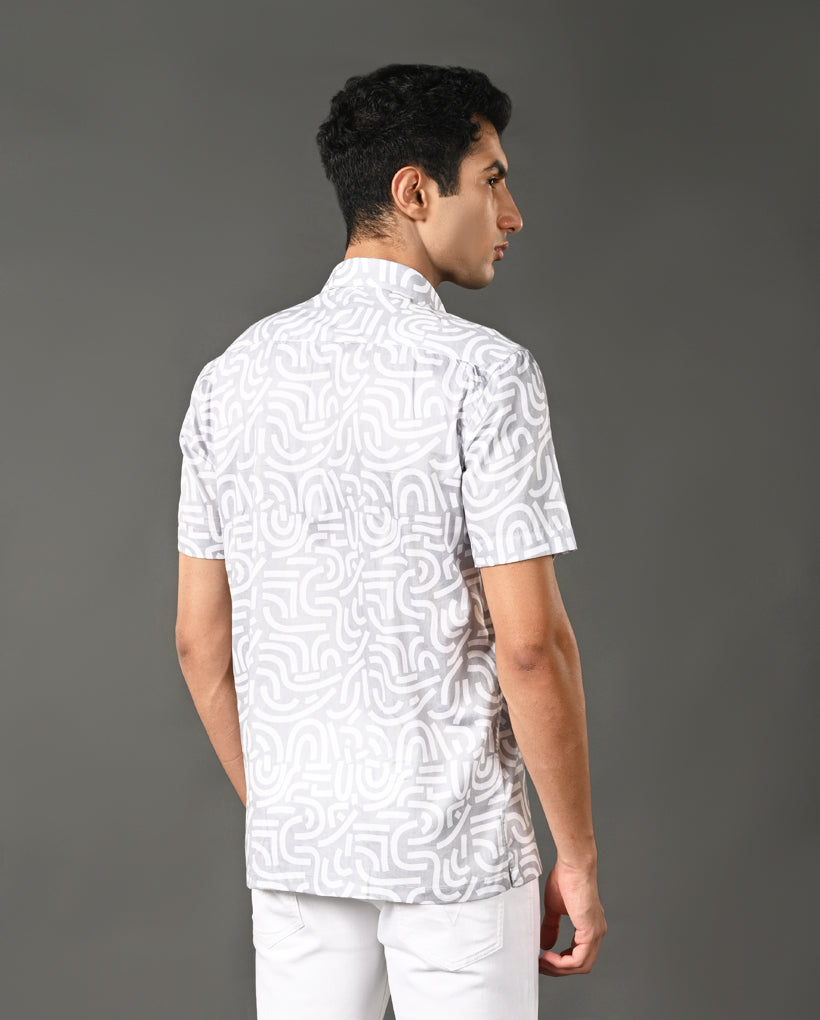 Mens Pastel Grey Printed Cotton Blend Casual Shirt – Mens pastel grey printed cotton blend casual shirt, trendy