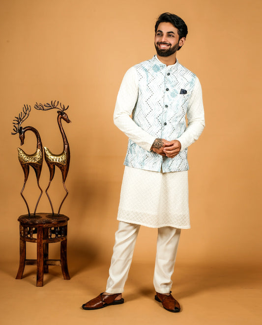 Metallic Embroidery Design Ethnic Silk Jacket For Men