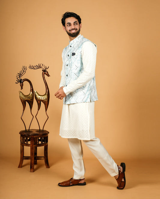 Metallic Embroidery Design Ethnic Silk Jacket For Men