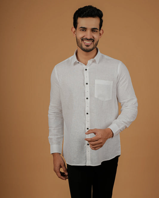 Traditional and Modern Collide: Men's Premium Linen White Shirt