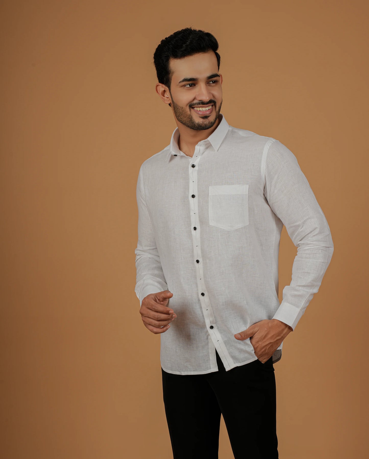 Traditional and Modern Collide: Men's Premium Linen White Shirt