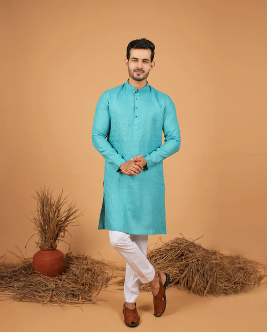 Premium Sky Blue Pure Linen Kurta for Men