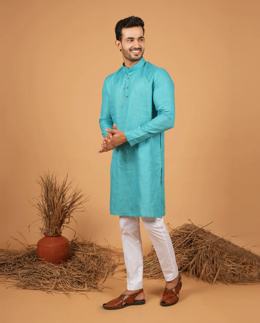 Premium Sky Blue Pure Linen Kurta for Men