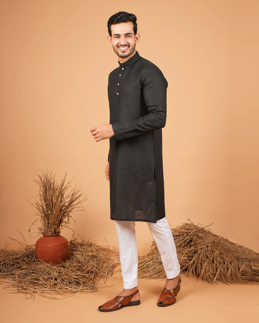 Premium Black Linen Kurta for Men