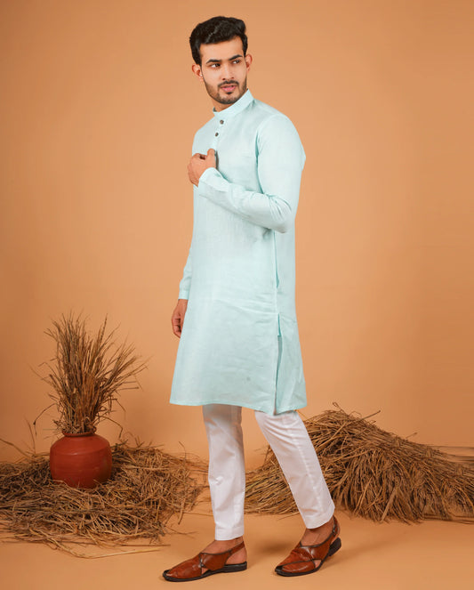 Premium Sky Blue Linen Kurta for Men