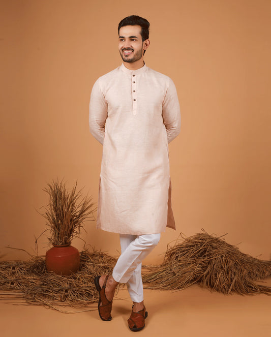 Premium Light Pink Linen Kurta for Men