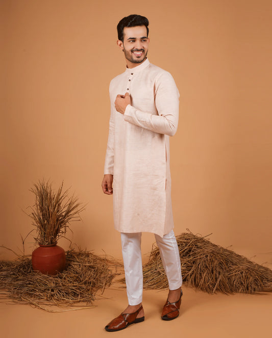 Premium Light Pink Linen Kurta for Men
