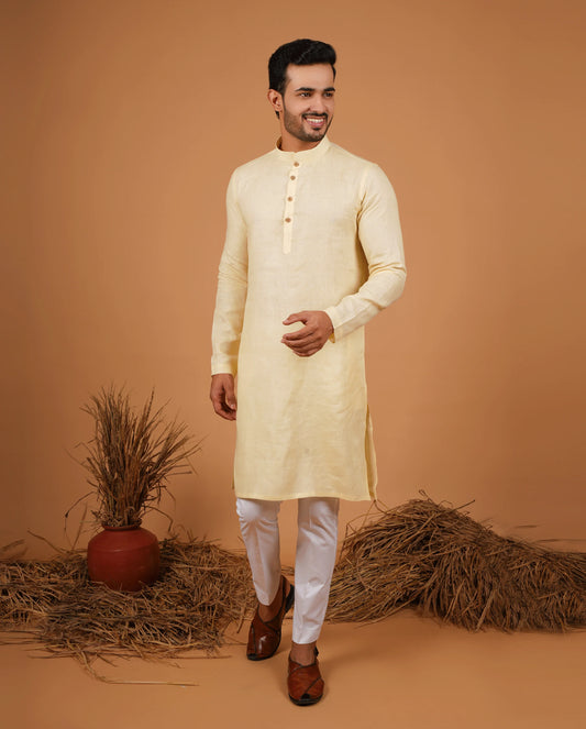 Premium Yellow Pure Linen Kurta for Men
