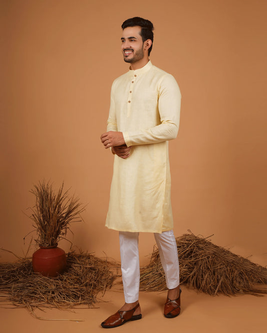 Premium Yellow Pure Linen Kurta for Men