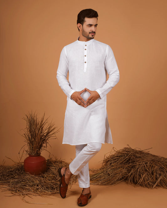 Premium White Linen Kurta for Men