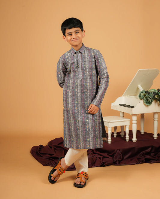 Sapphire Blue Chikenkari designer Embllished kurta Set For Kids