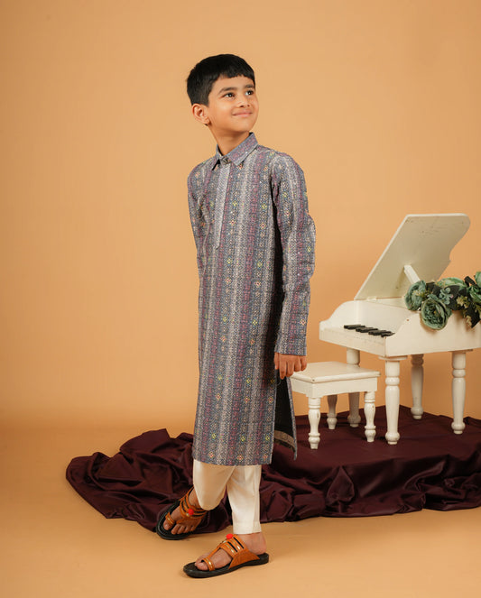 Sapphire Blue Chikenkari designer Embllished kurta Set For Kids