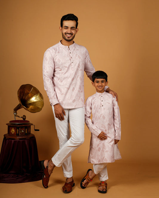 Premium Digital Printed Short Kurta Set For Dad & Son
