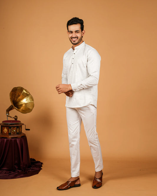Geometric Abstract Print Short Kurta for Men