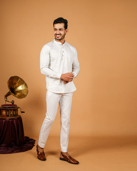 Geometric Abstract Print Short Kurta for Men