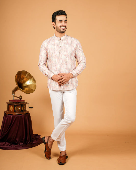 Ikat-inspired Abstract Print Short Kurta for Men
