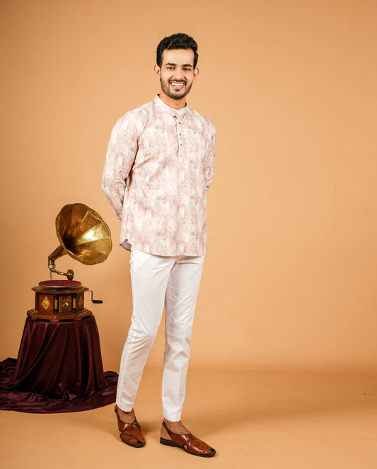 Ikat-inspired Abstract Print Short Kurta for Men