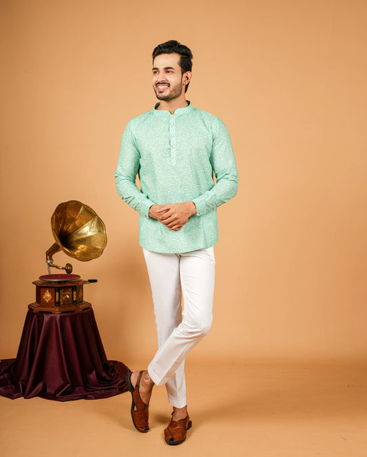 Mini Floral All-Over Print Short Kurta for Mens