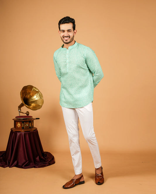 Mini Floral All-Over Print Short Kurta for Mens