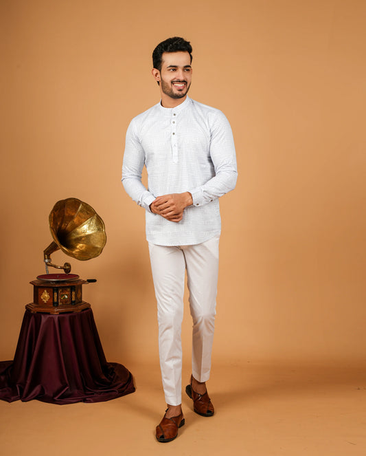 Geometric Maze Print Short Kurta for Men