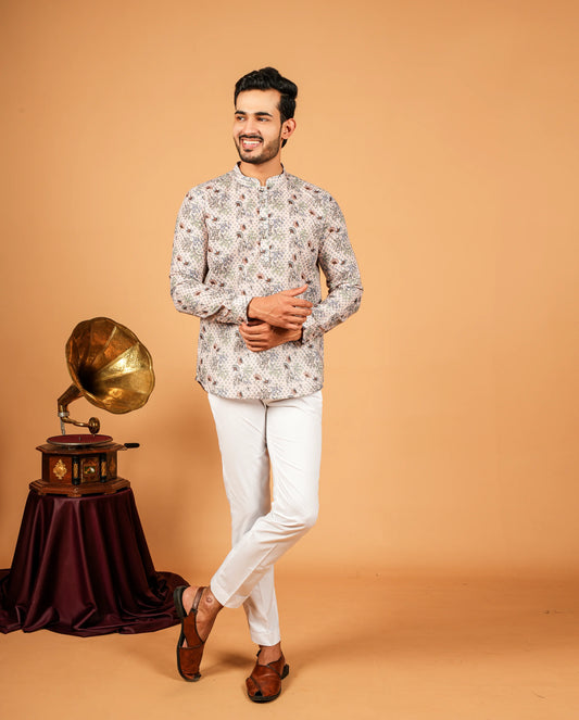 Botanical Print Short Kurta for Men