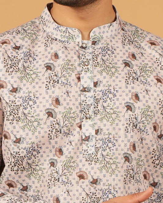 Botanical Print Short Kurta for Men