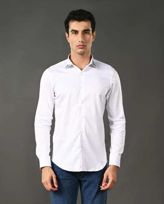 white designer cotton shirt men embroidery