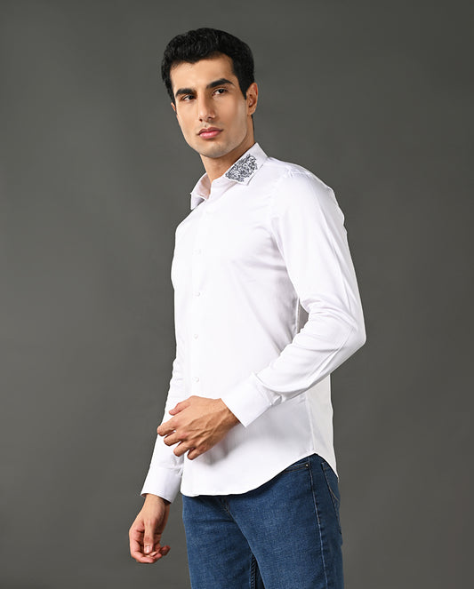 white designer cotton shirt men embroidery
