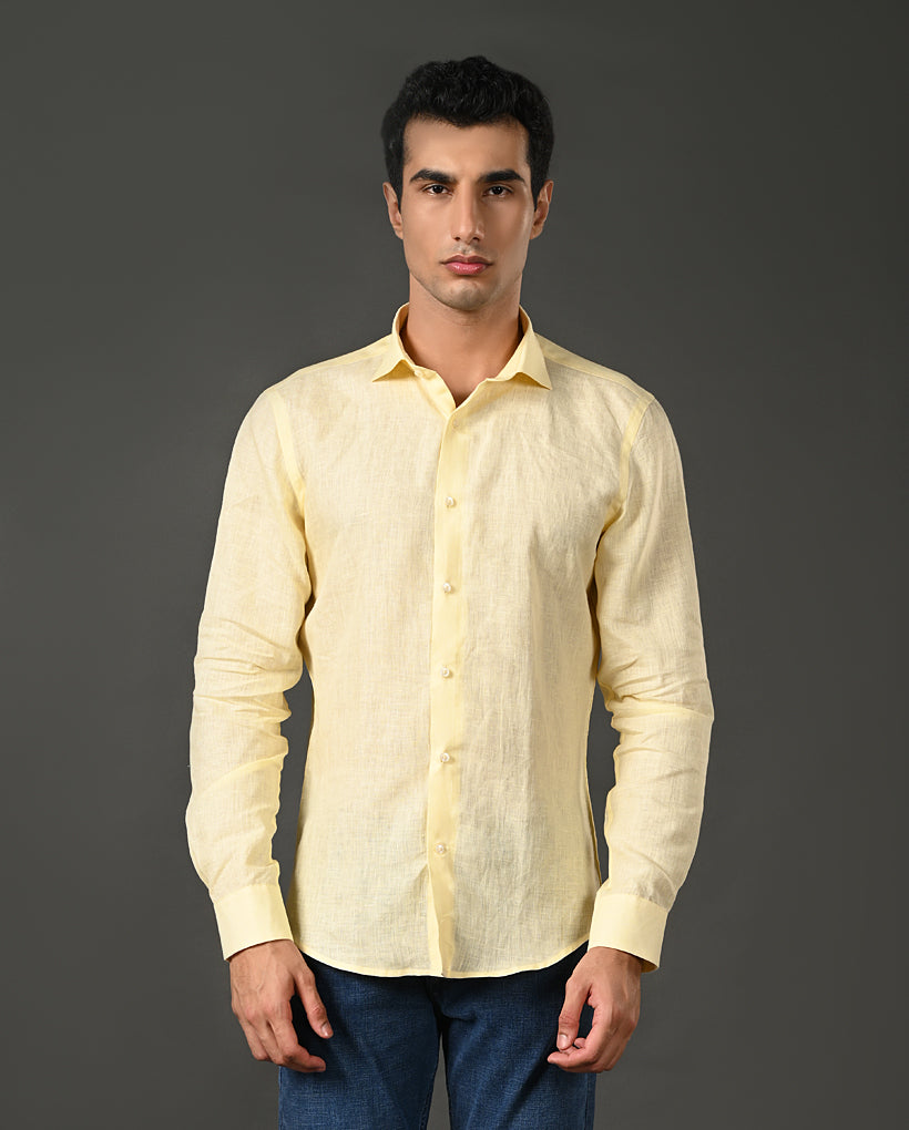 lemon yellow linen casual shirt men