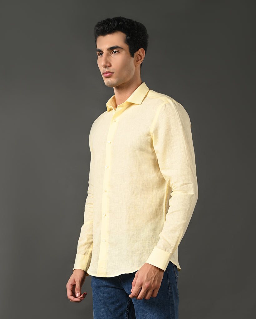 lemon yellow linen casual shirt men
