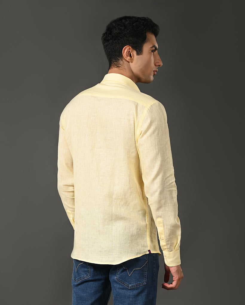 lemon yellow linen casual shirt men