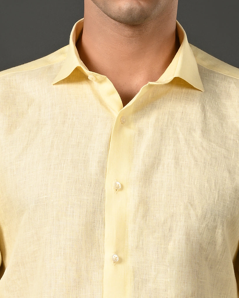 lemon yellow linen casual shirt men