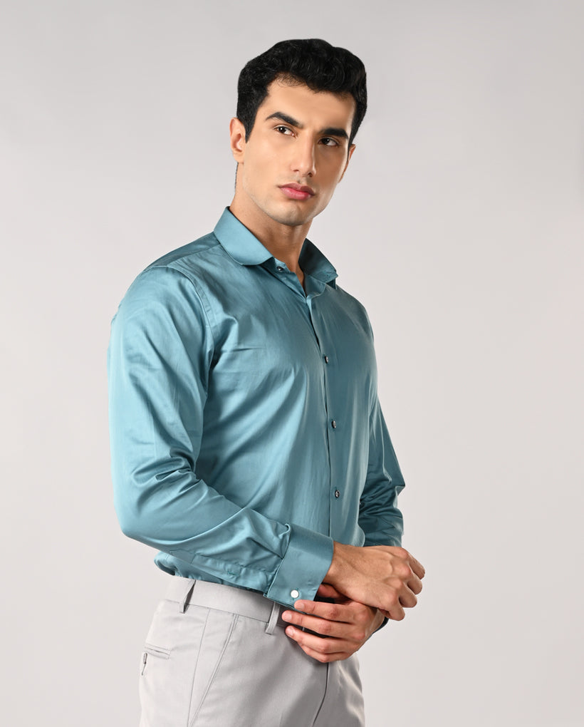 Mens Dark Blue Cufflink Apple Cut Formal Shirt – Premium Work Shirt