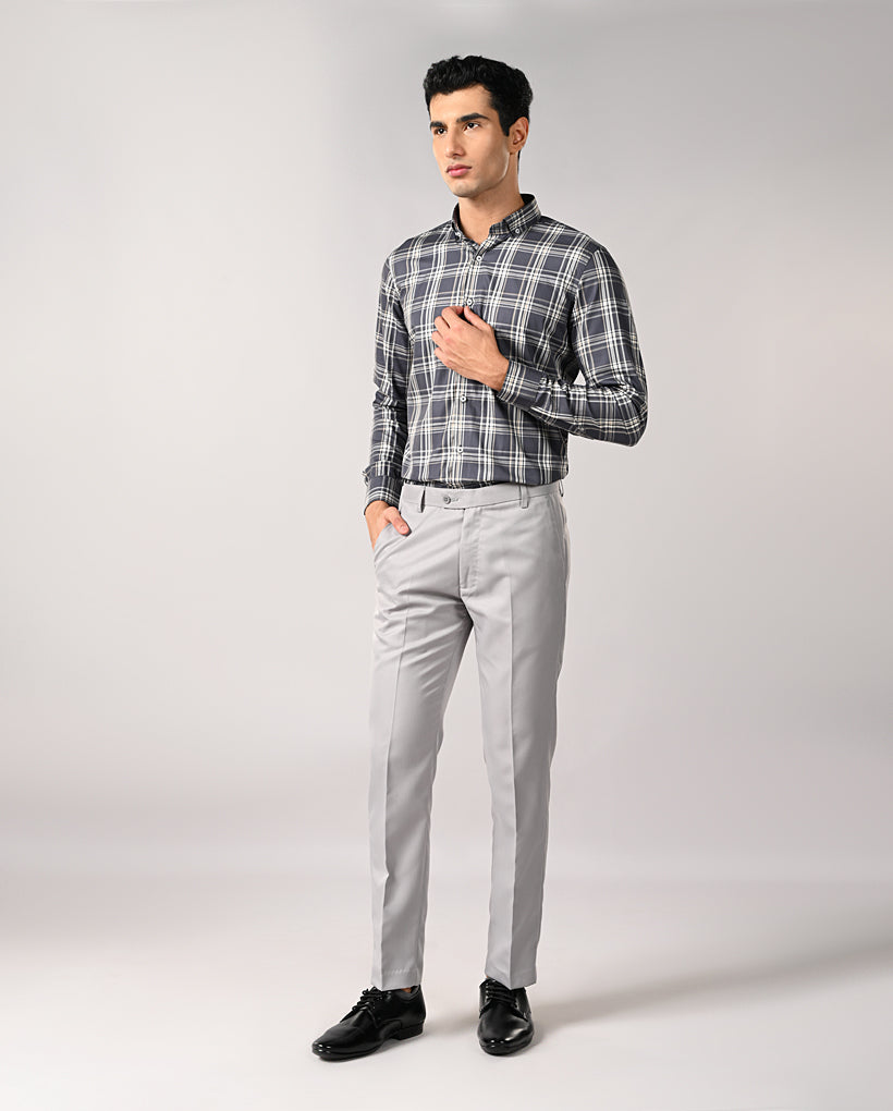Mens Gray Checked Apple Cut Cotton Formal Shirt – Office Wear