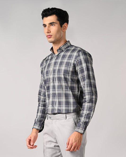 Mens Gray Checked Apple Cut Cotton Formal Shirt – Office Wear