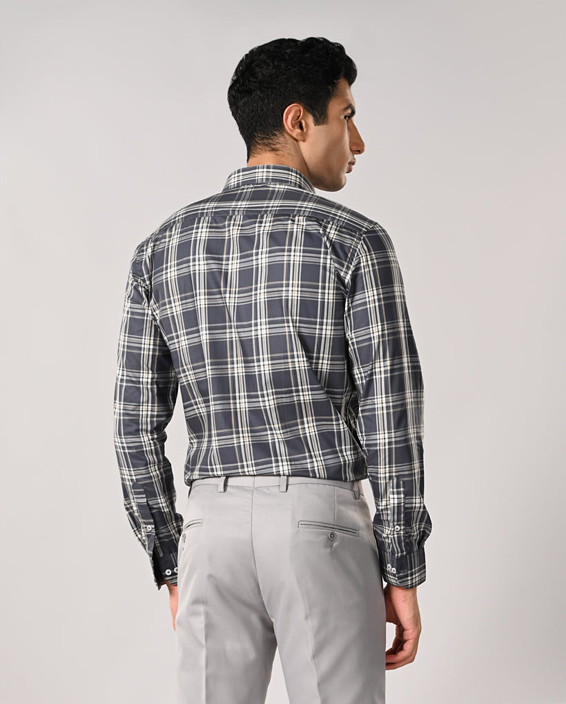 Mens Gray Checked Apple Cut Cotton Formal Shirt – Office Wear
