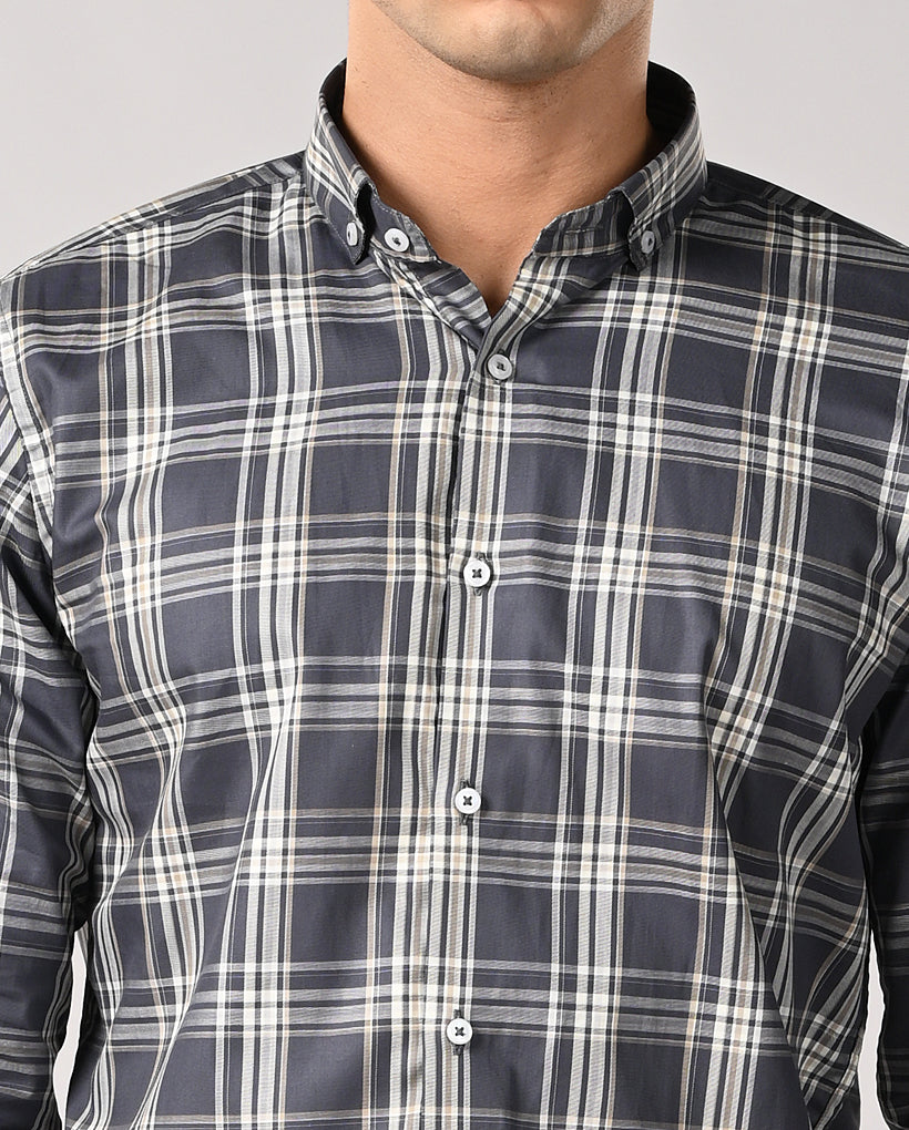 Mens Gray Checked Apple Cut Cotton Formal Shirt – Office Wear