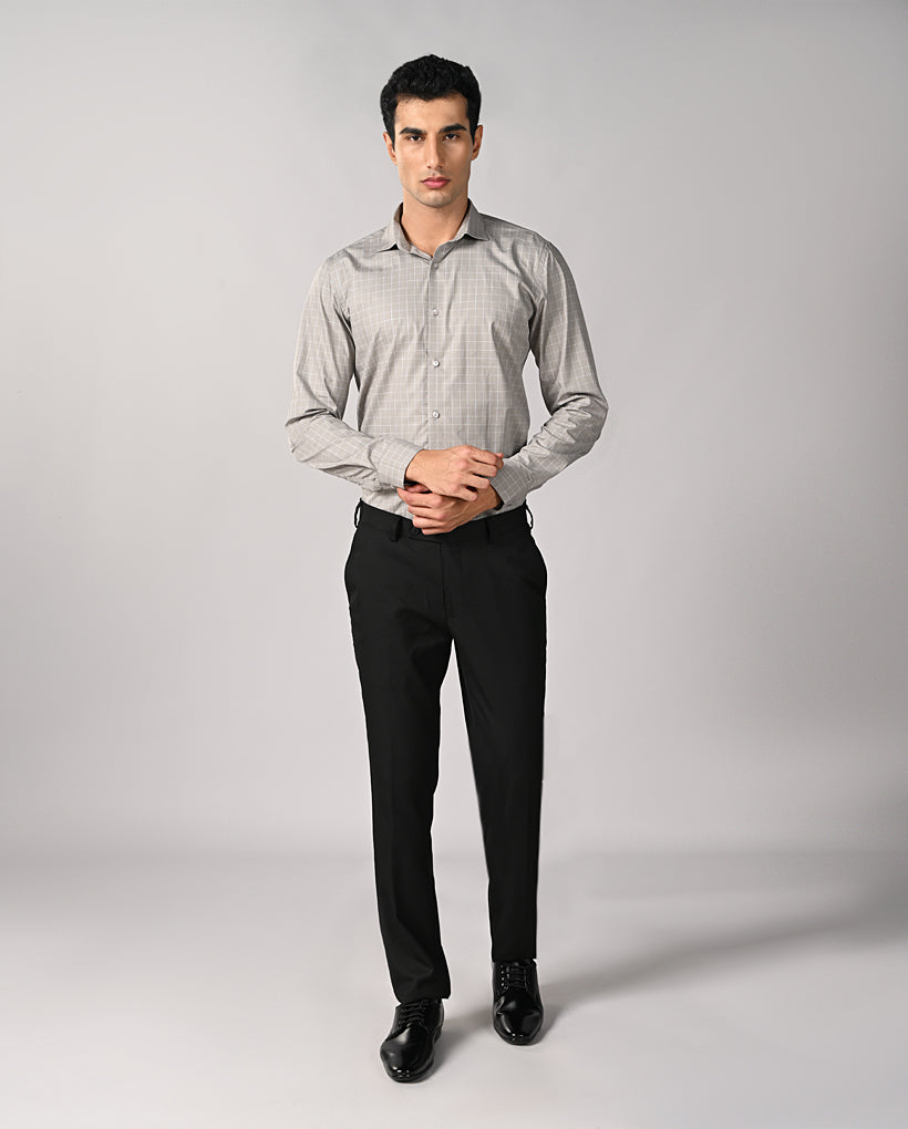 Mens Gray Checked Linen Formal Shirt – Comfortable & Stylish