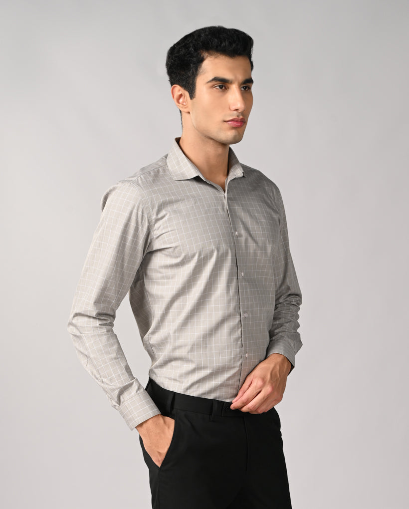 Mens Gray Checked Linen Formal Shirt – Comfortable & Stylish