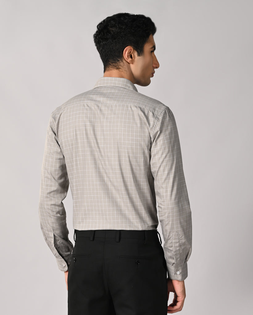 Mens Gray Checked Linen Formal Shirt – Comfortable & Stylish